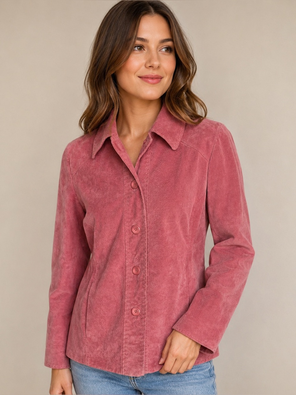 Pendleton Pink Suede Leather Jacket Women’s M Button Front Western Blazer Coat